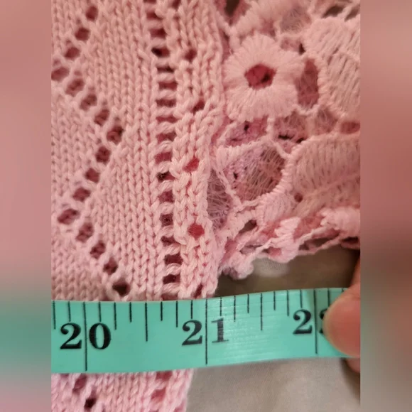 Unbranded Pink Crochet Knit Sweater with Lace Sleeves, Size XS (Oversized) - Picture 6 of 7